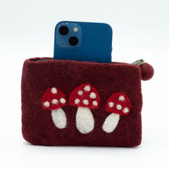 Natural Felt Zipper Pouch (asst) - Wild Mushrooms product image
