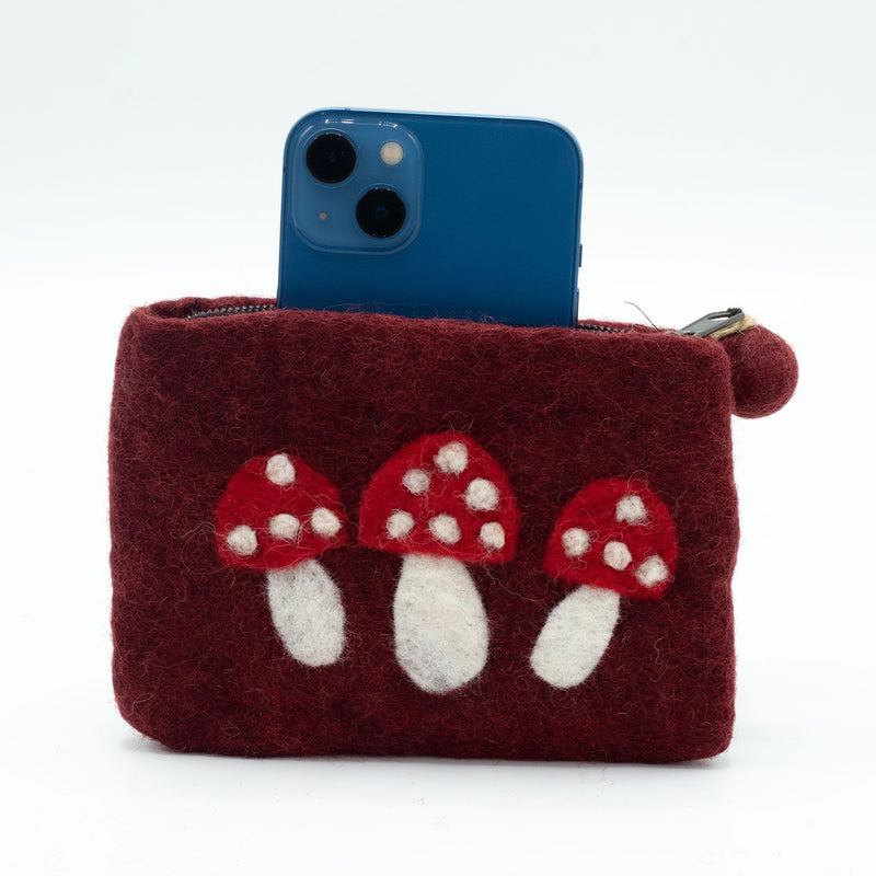 Natural Felt Zipper Pouch (asst) - Wild Mushrooms product image