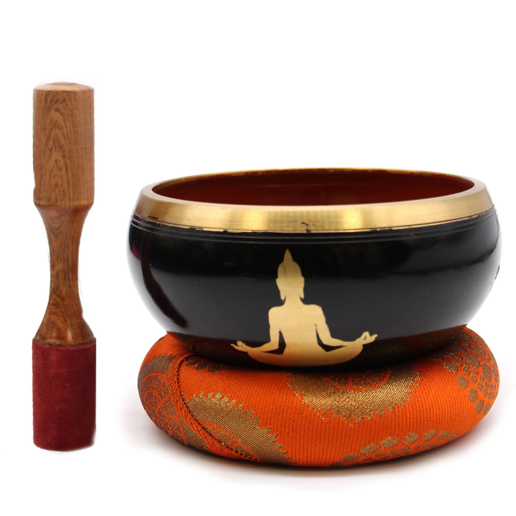 Lrg Buddha Singing Bowl Set- Black/Orange 14cm product image 3