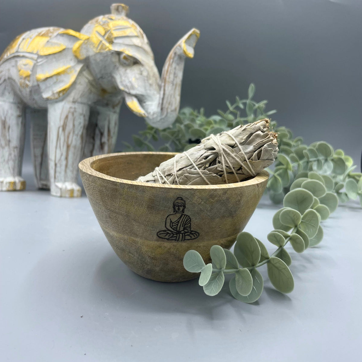 Wooden Smudge and Ritual Offerings Bowl - Buddha - 11x7cm product image