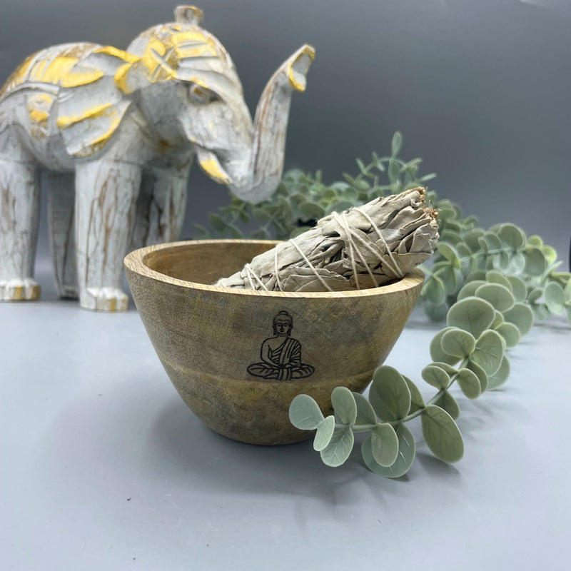 Wooden Smudge and Ritual Offerings Bowl - Buddha - 11x7cm product image