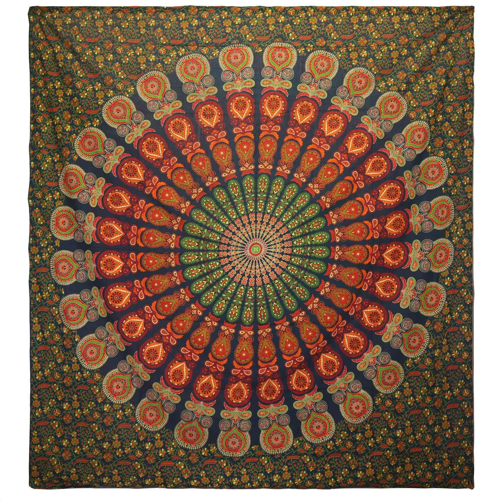 Double Cotton Bedspread + Wall Hanging - Peacock Mandala - Green product image