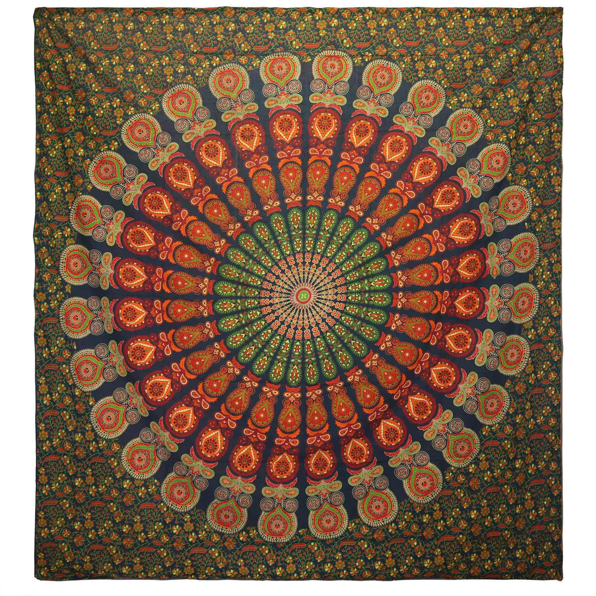 Double Cotton Bedspread + Wall Hanging - Peacock Mandala - Green product image