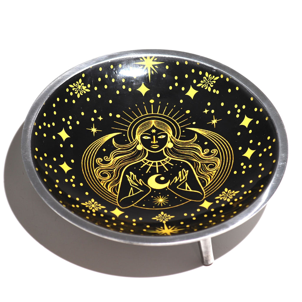 Triple Leg Enamelled Offering Plate - Gold Goddess on Black product image 2