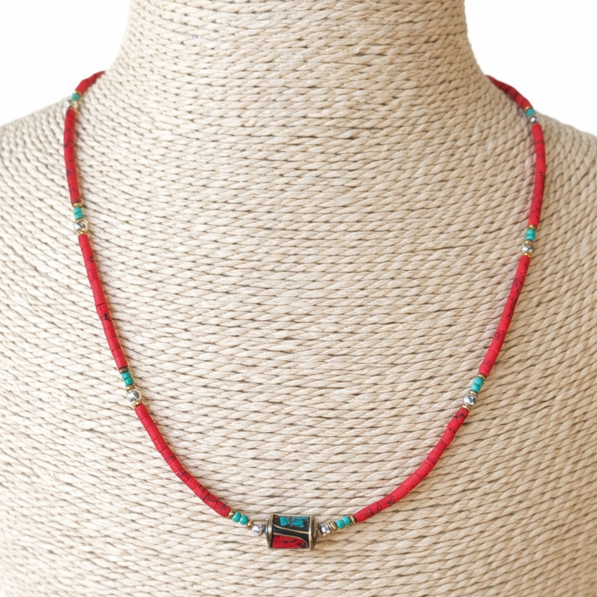 Nepalese Extra Fine Gem Necklace - Coral Tribal Bead product image 2