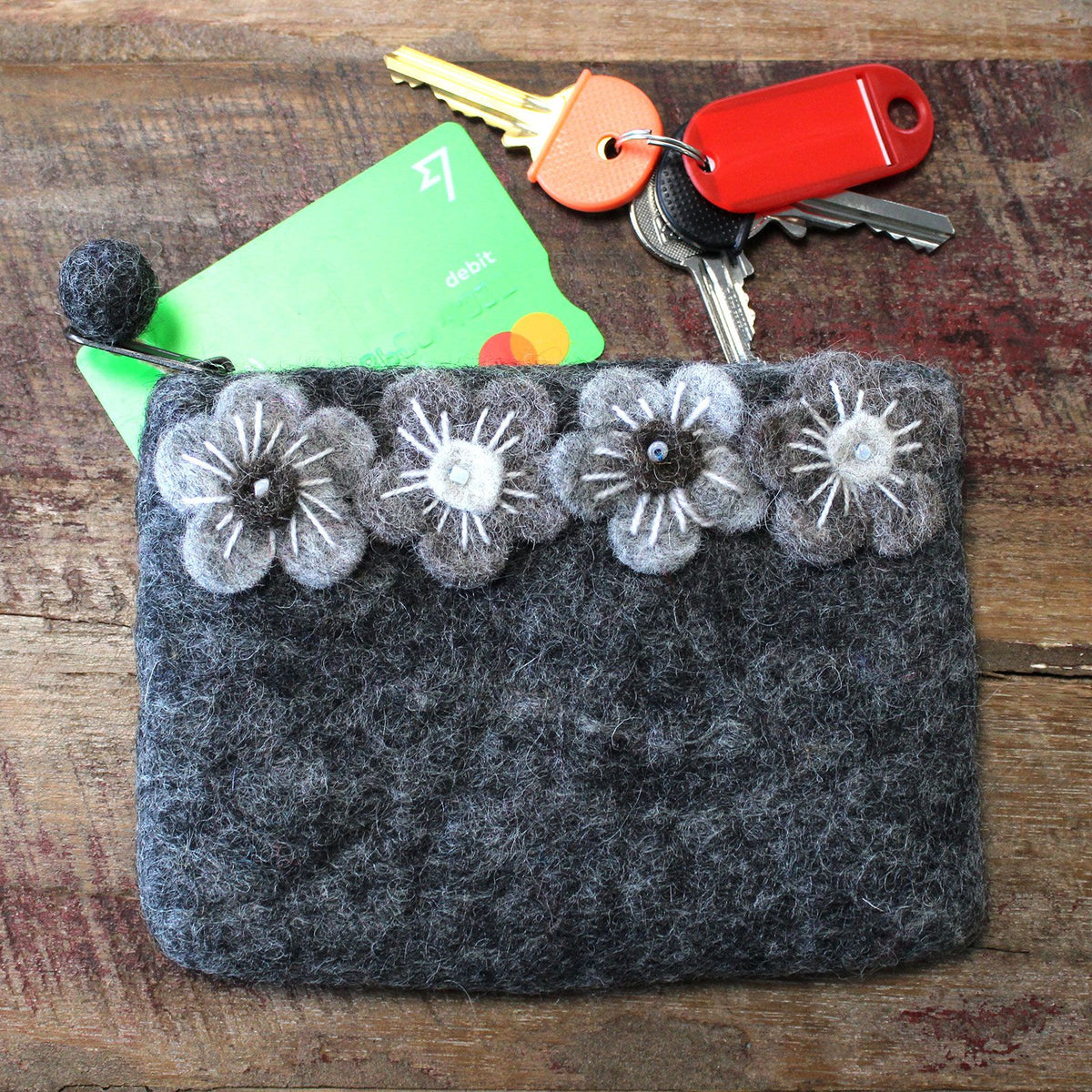 Natural Felt Zipper Pouch (asst) - Four Flowers product image 4