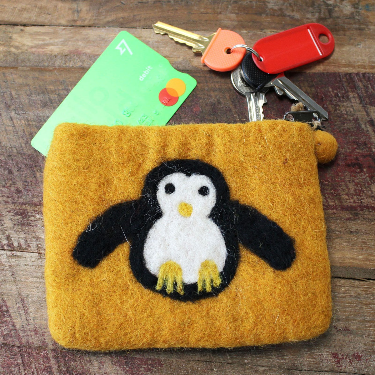 Natural Felt Zipper Pouch (asst) - Cute Penguin product image 4