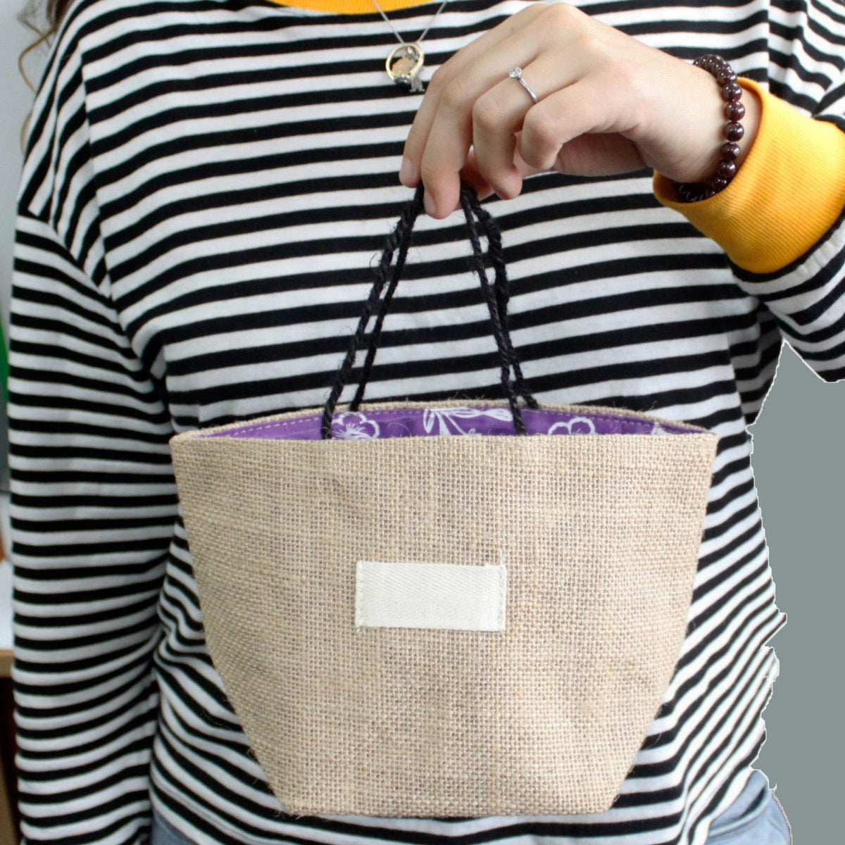 Natural Jute Cotton Gift Bag - Lavender Lining - Large - product image 5