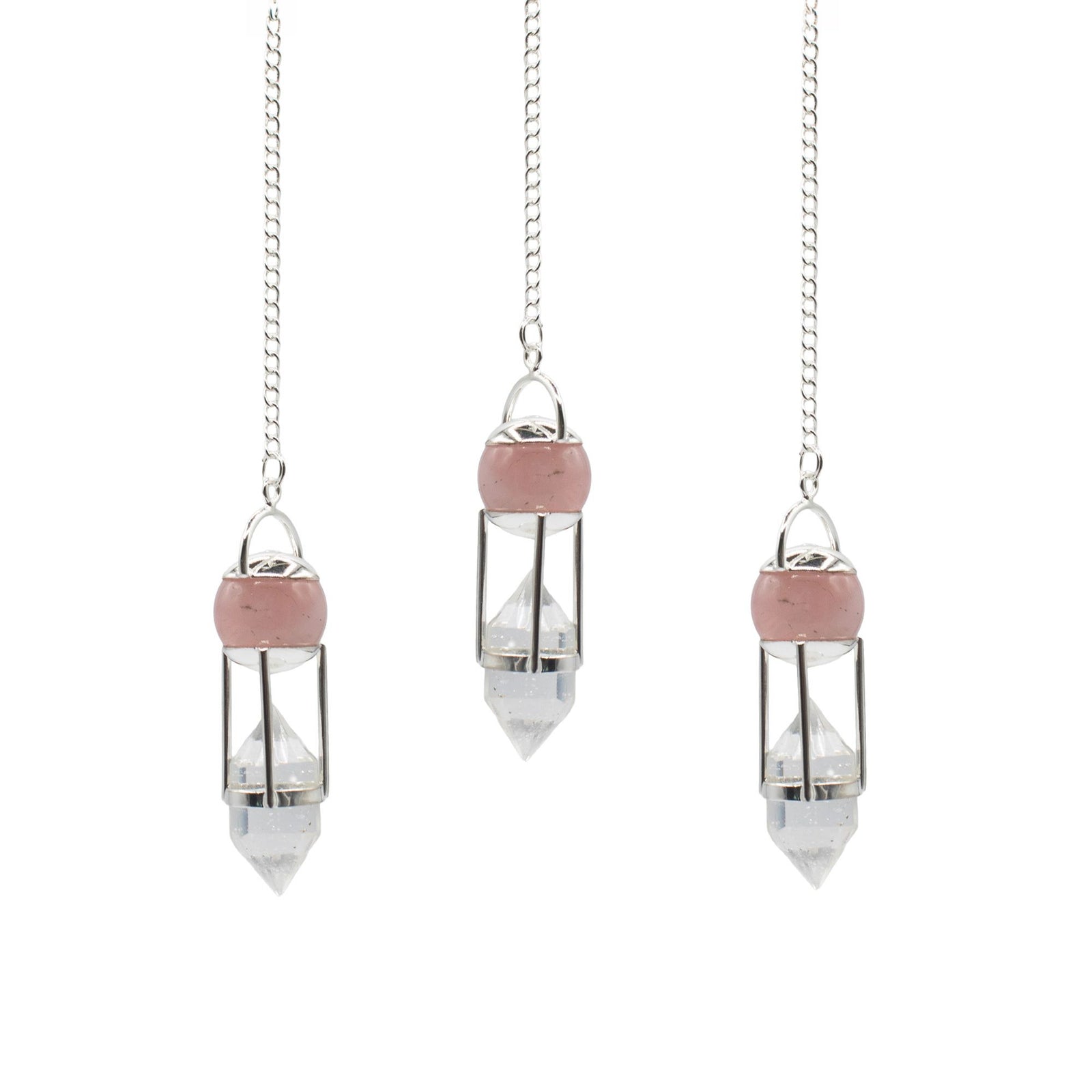 The Heart Whisperer- Double Power Pendulum - Rose Quartz Globe - Clear Quartz Double Terminated product image