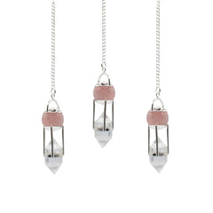 The Heart Whisperer- Double Power Pendulum - Rose Quartz Globe - Clear Quartz Double Terminated product image