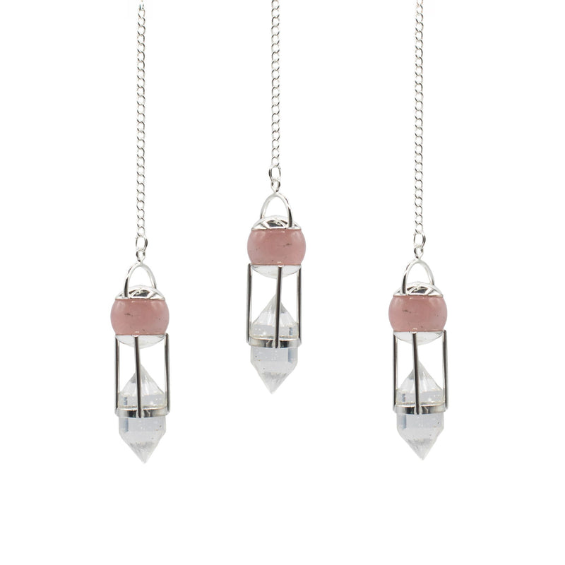 The Heart Whisperer- Double Power Pendulum - Rose Quartz Globe - Clear Quartz Double Terminated product image