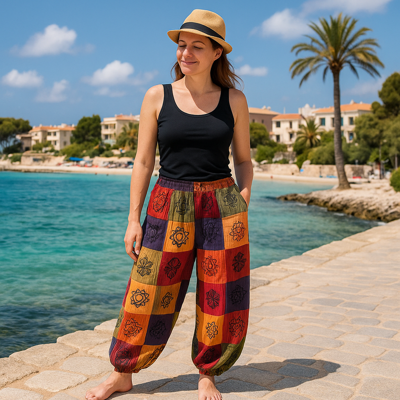 Nomad Sari - Mushroom Pants - Block Print Designs - Orange Tones S/M product image