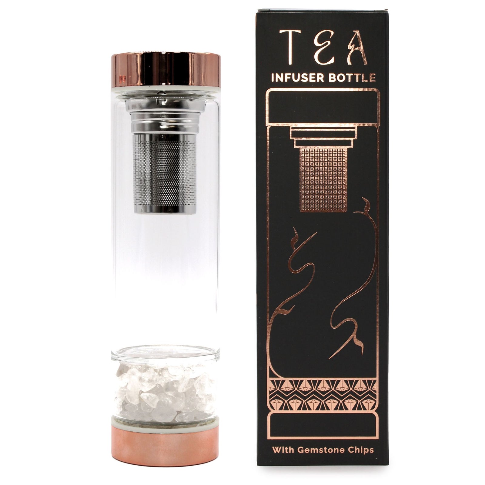 Crystal Glass Tea Infuser Bottle - Rose Gold - Rock Quartz product image
