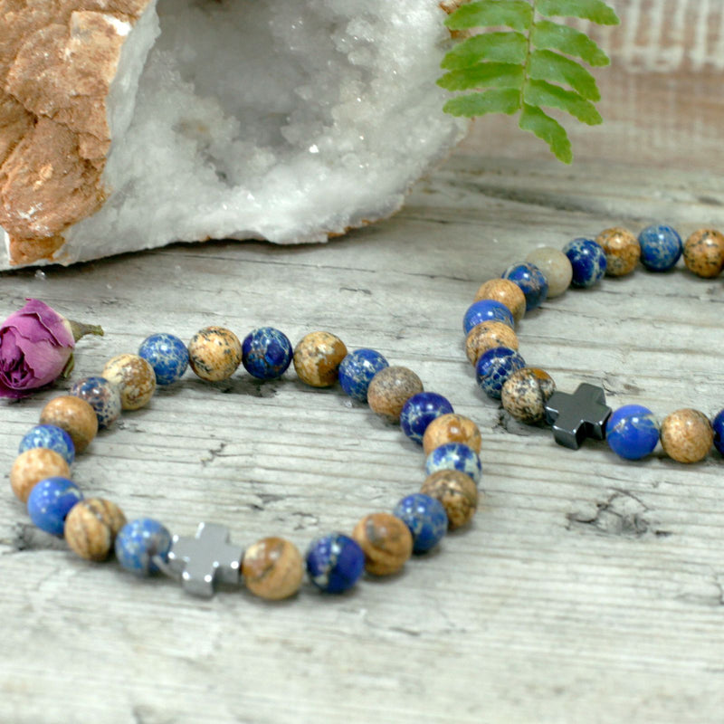 Set of 2 Gemstones Friendship Bracelets - Support - Sodalite & Picture Stone product image