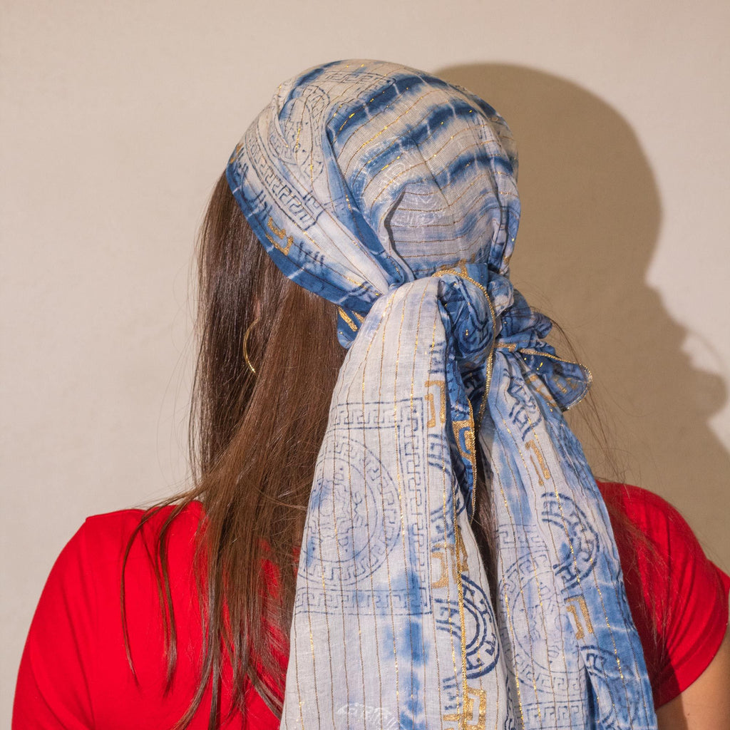 Nomad Sari Summer Marbella Print Scarf - Blue with Gold (180x50cm) product image 2