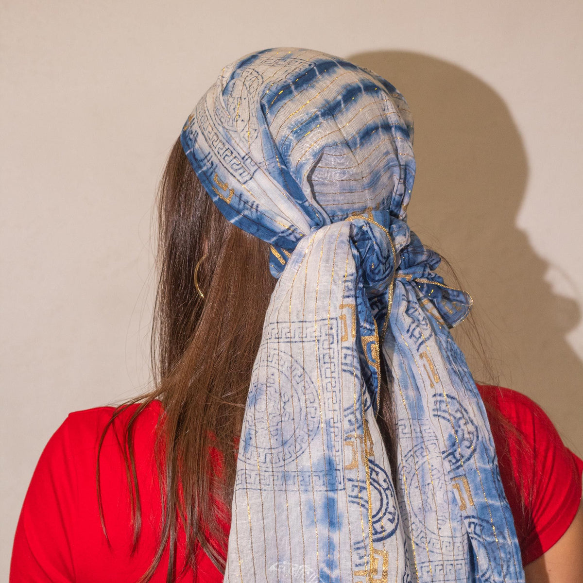 Nomad Sari Summer Marbella Print Scarf - Blue with Gold (180x50cm) product image 2