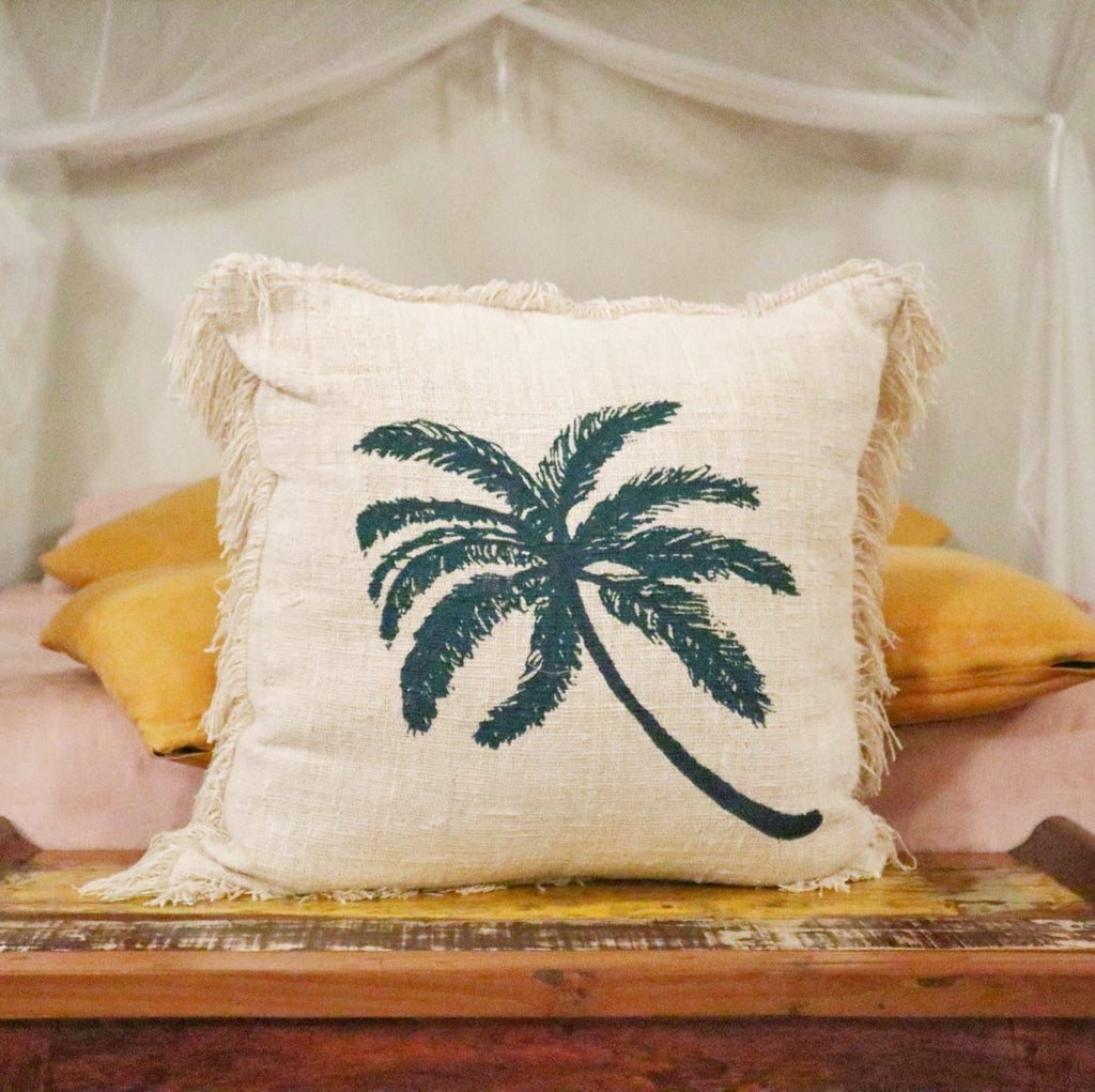 Linen Cushion Cover 60x60cm Palm Tree with Fringe product image 2