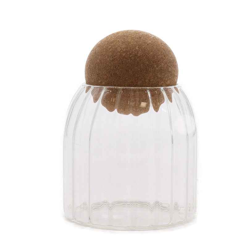 Cottage Cork-Ball Glass Jar - Ribbed - 10cm product image