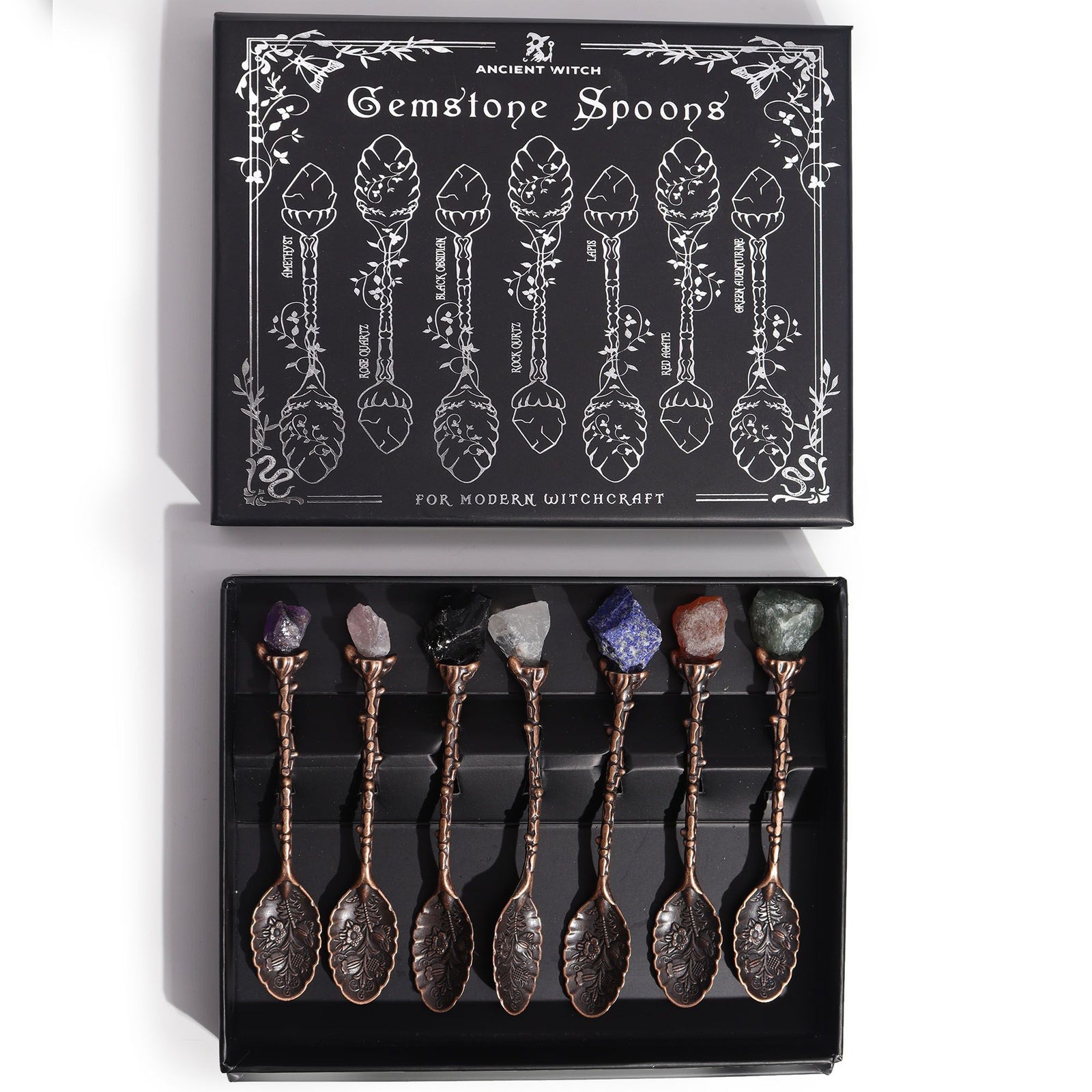 Set of 7 Bronze Gemstone Crystal Witch Spoons product image