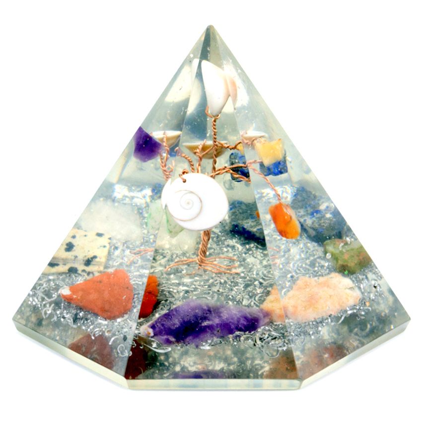 Orgonite 7 sided Pyramid - Gemstone Wisdom Tree - 90 mm product image