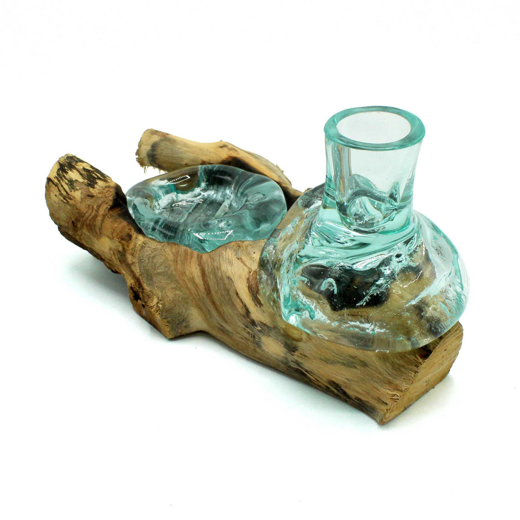 Molten Glass Small Flower Vase and Tealight Holder on Wood product image 2