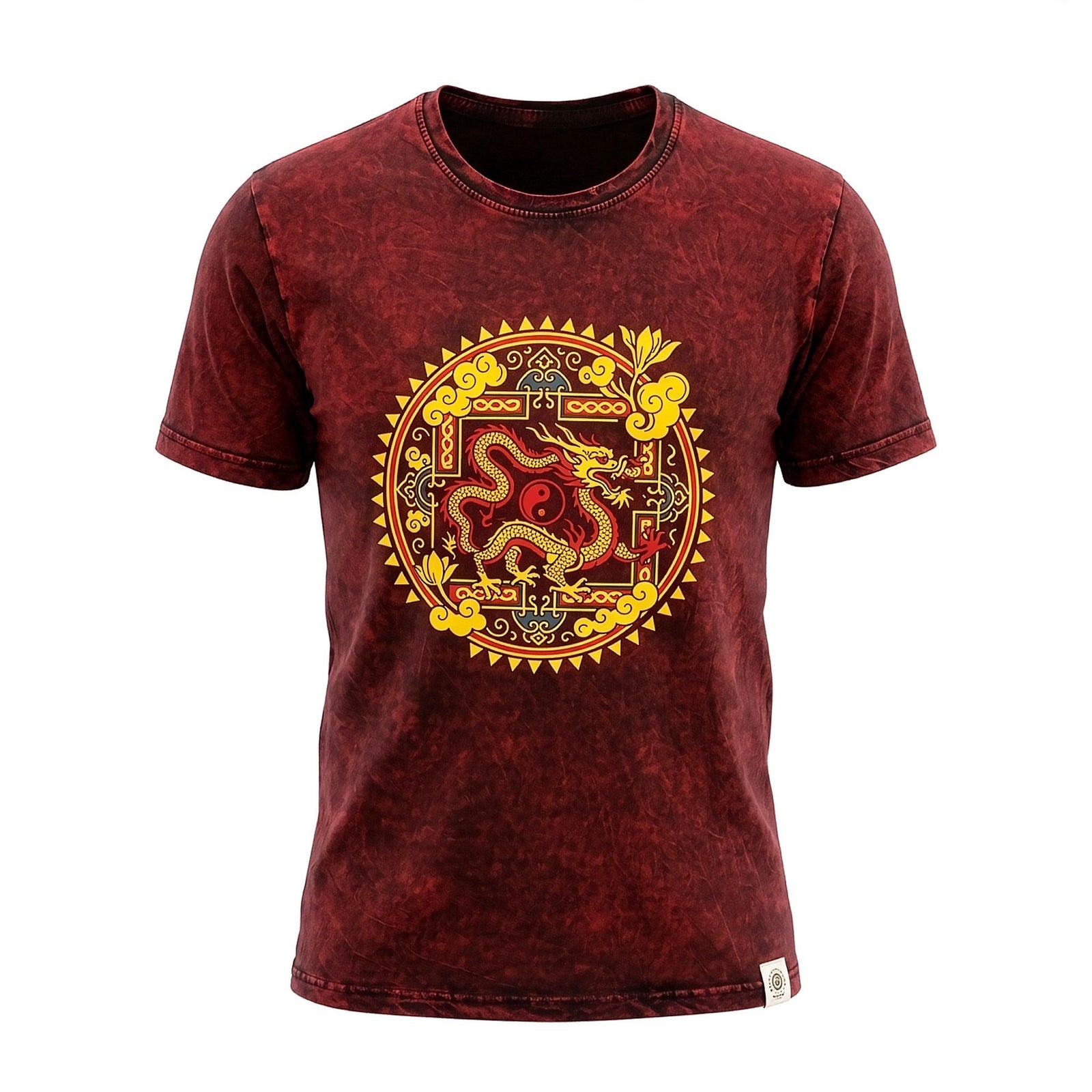Nomad Sari Stonewashed Cotton T-Shirt - Dragon Mandala - Maroon - Small product image