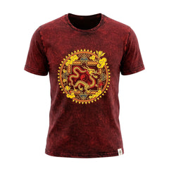 Nomad Sari Stonewashed Cotton T-Shirt - Dragon Mandala - Maroon - Small product image