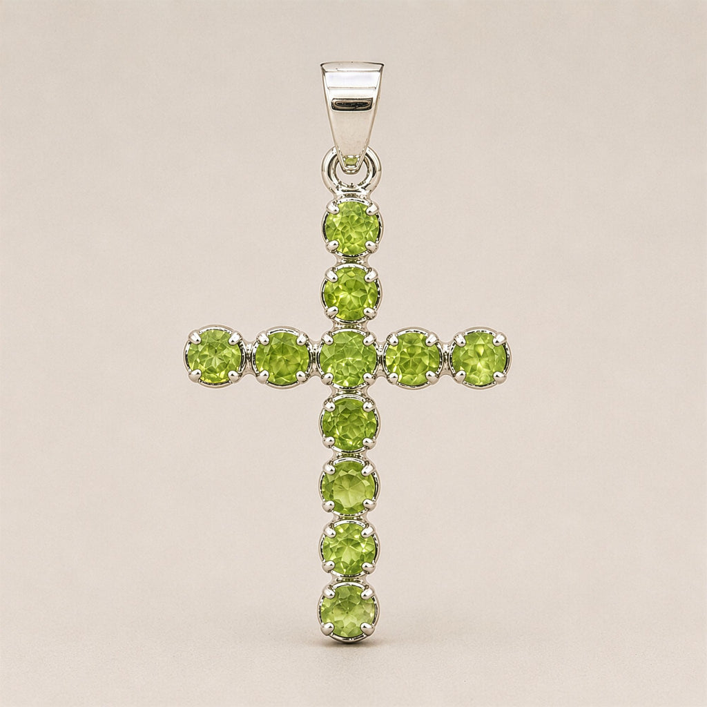 Indian Devotional Pendant - Silver Plated (45cm Chain)- Peridot Crucifix product image 5