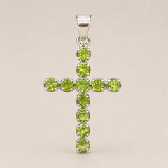 Indian Devotional Pendant - Silver Plated (45cm Chain)- Peridot Crucifix product image 5