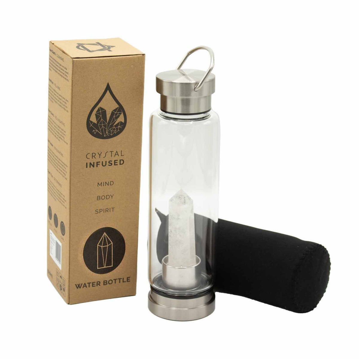 Crystal Infused Glass Water Bottle - Cleansing Clear Quartz - Obelisk - product image 2
