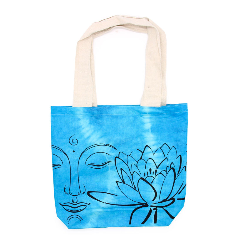 Tye-Dye Cotton Bag (6oz) - 38x42x12cm - Lotus Buddha - Blue - Natural Handle product image
