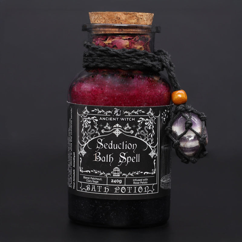 Ancient Witch Bath Spell Potion & Amethyst Crystal Amulet - Seduction product image