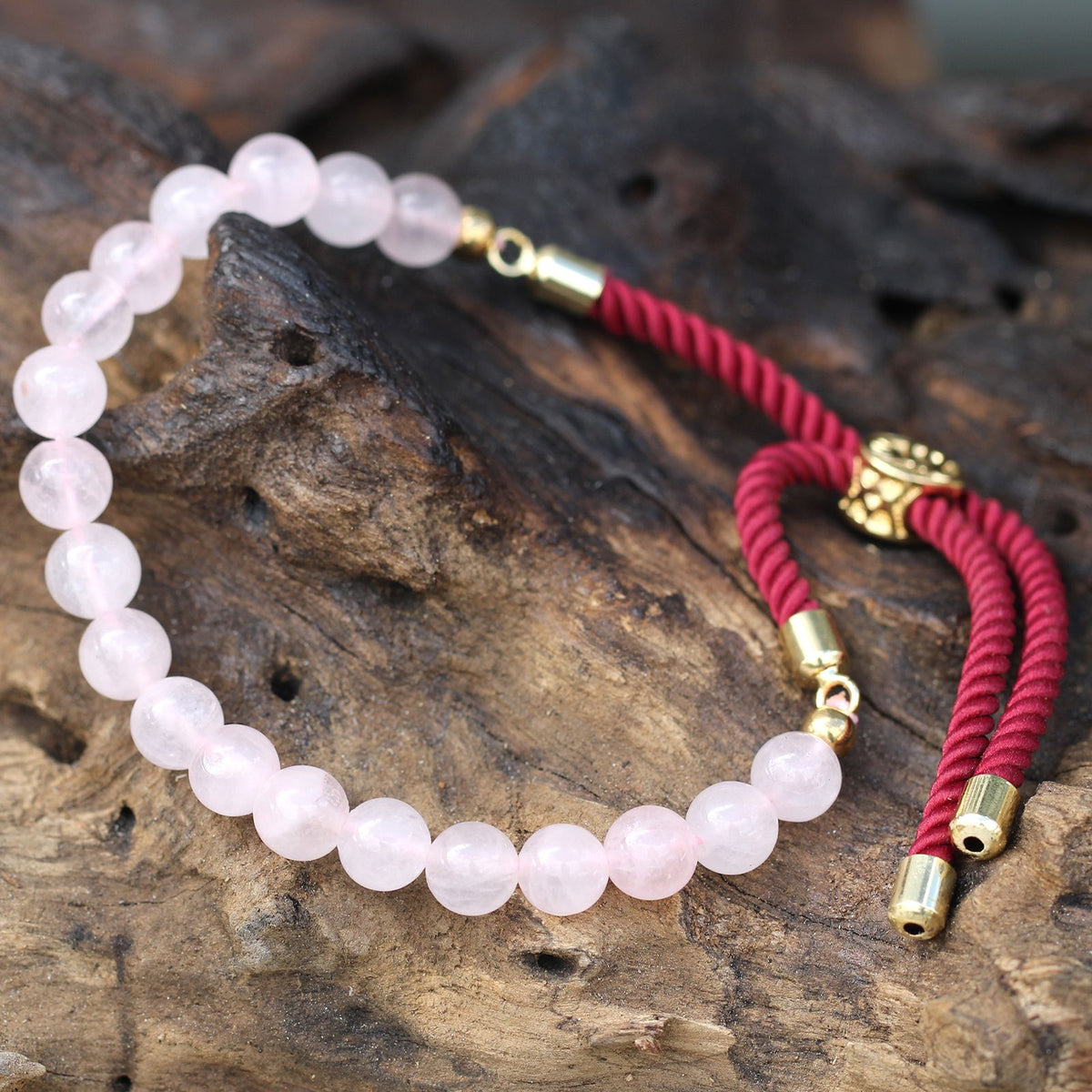18K Gold Plated Gemstone Bordeaux String Bracelet - Rose Quartz product image 2