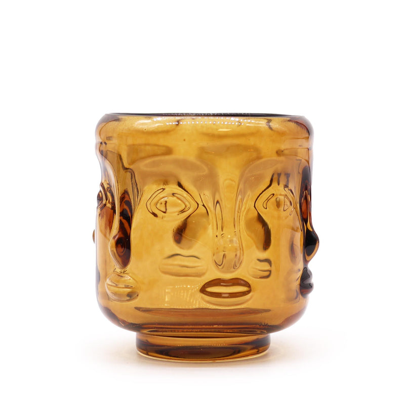 Buddha Faces Candle Jar - Antique Amber product image