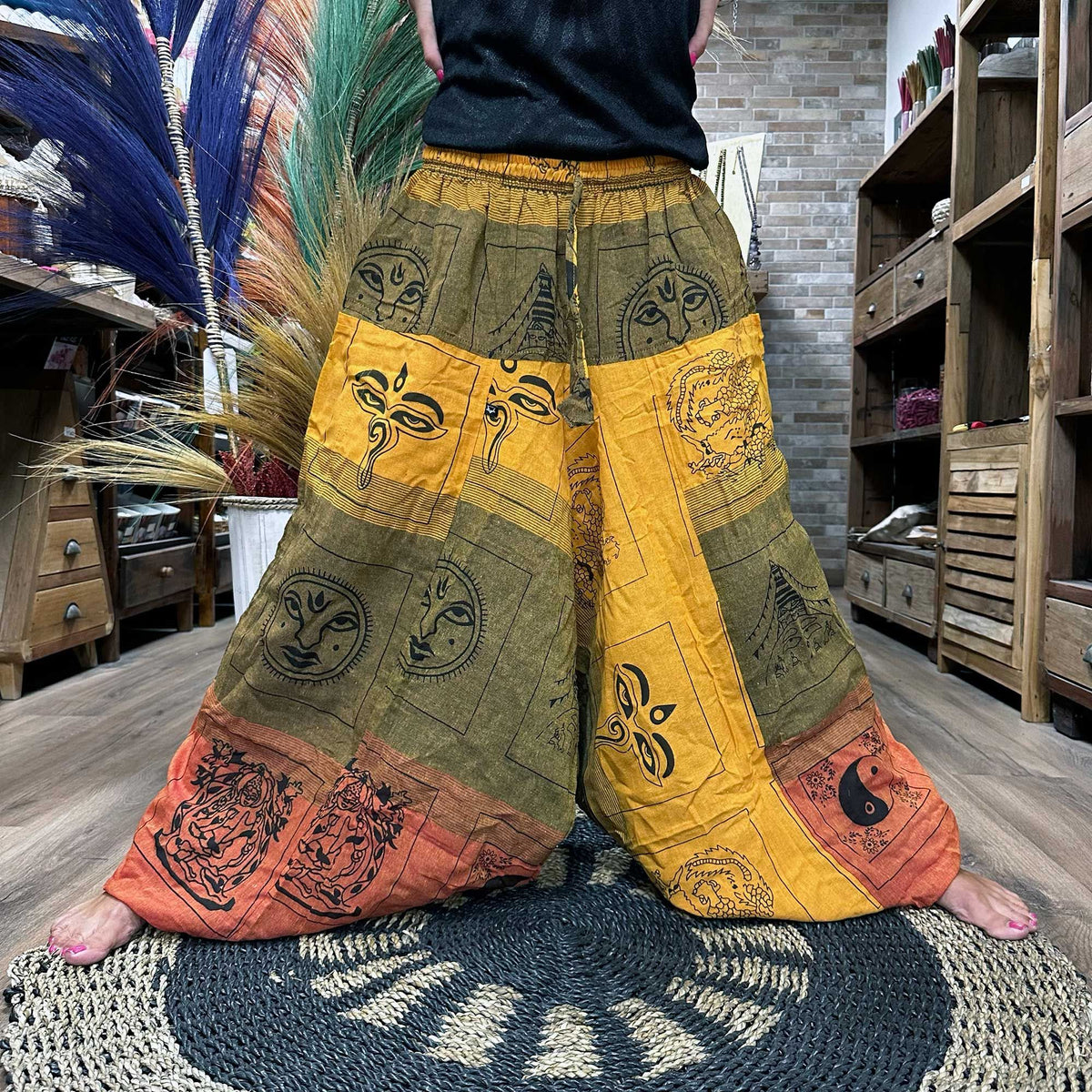 Yoga and Festival Pants - Aladdin Himalayan Print on Orange product image 3
