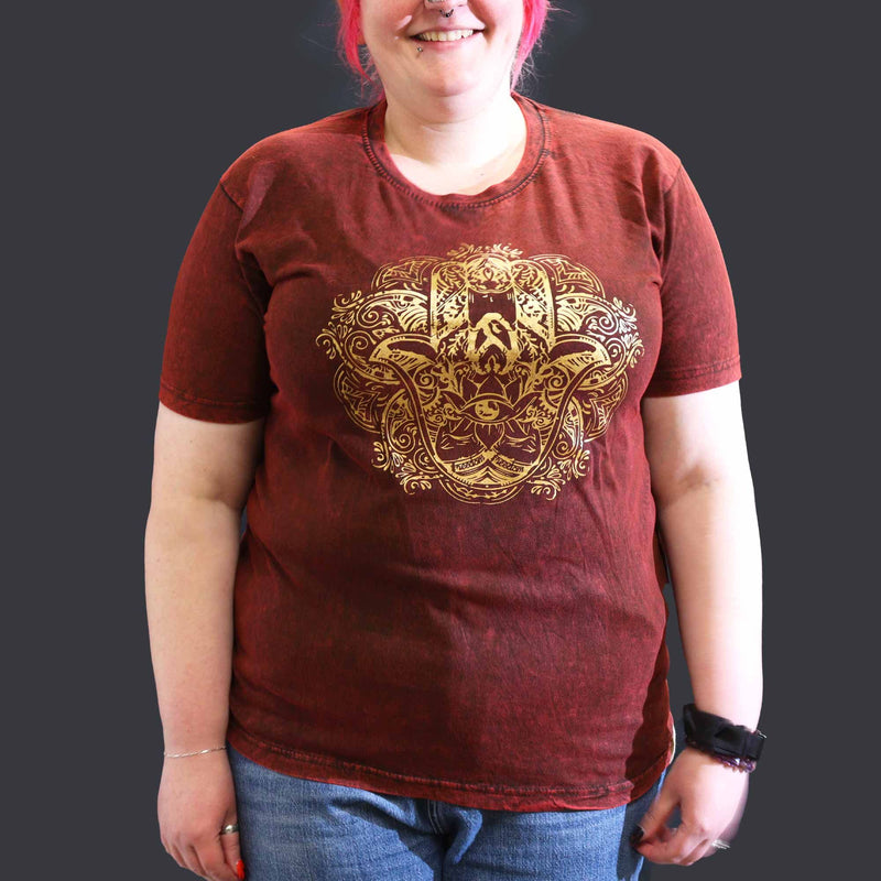 Nomad Sari Stonewashed Cotton T-Shirt – Hamsa – Maroon – XL product image