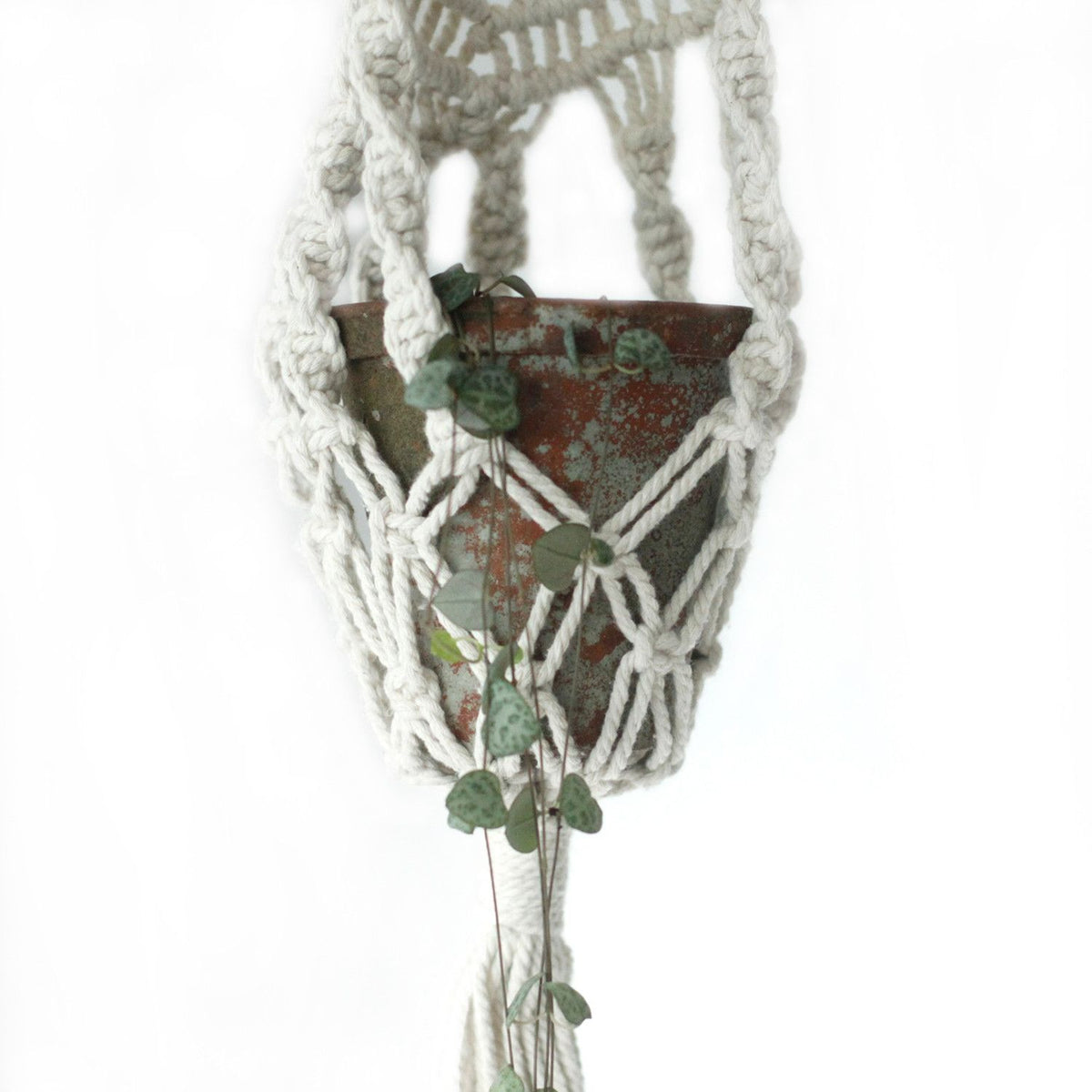 Macrame Pot Holder - Long With Ratten Hoop product image 9