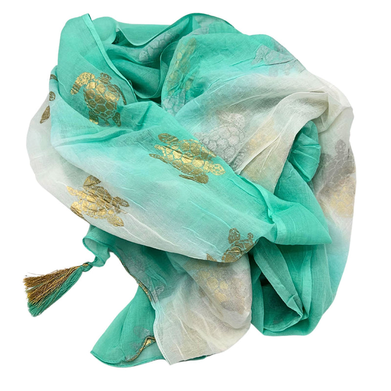 Nomad Sari Pareo – White & Turquoise with Gold Turtle Print product image