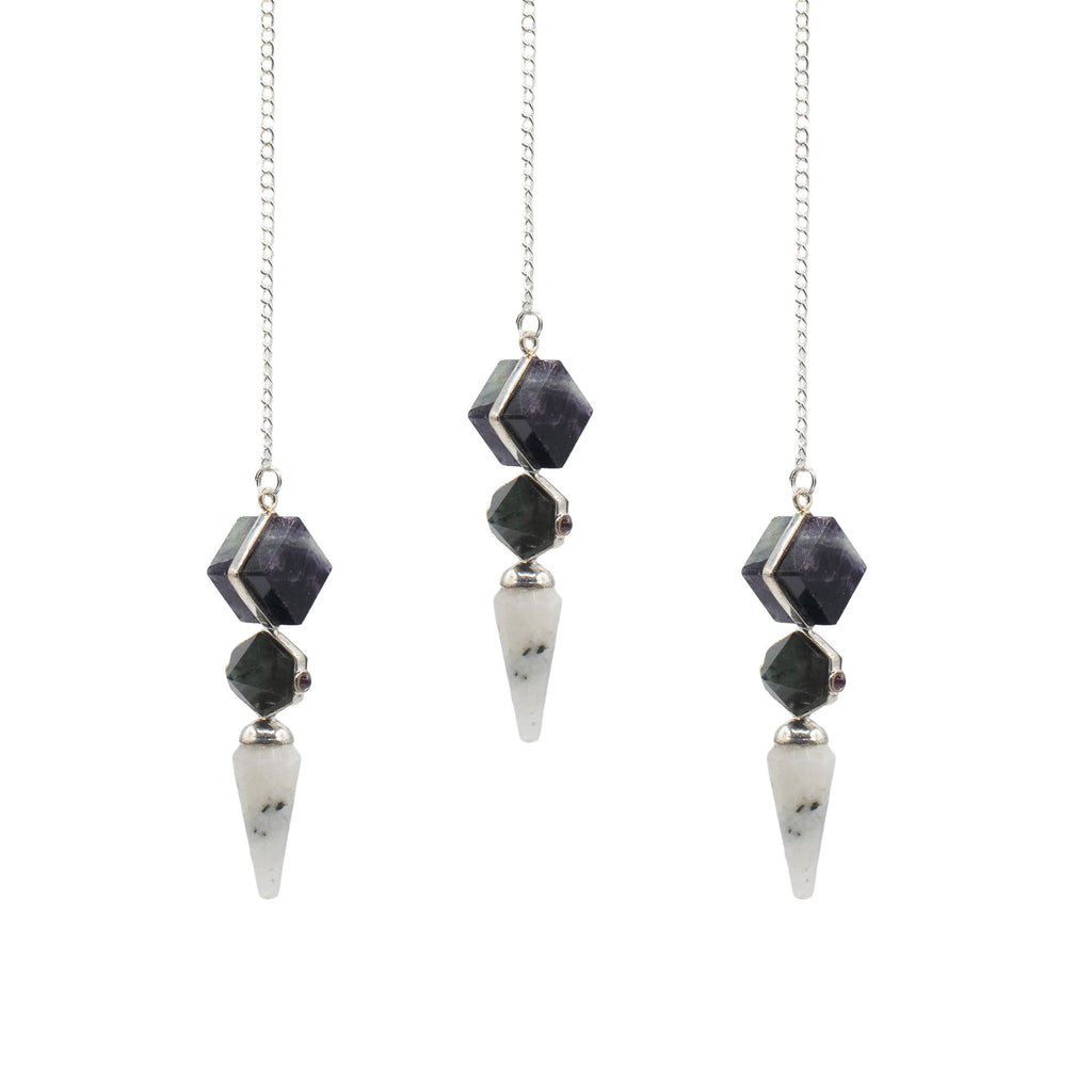 Psychic Gateway Edition - Three Piece Pendulum - Multi Fluorite - Labradorite - Rainbow Moonstone product image