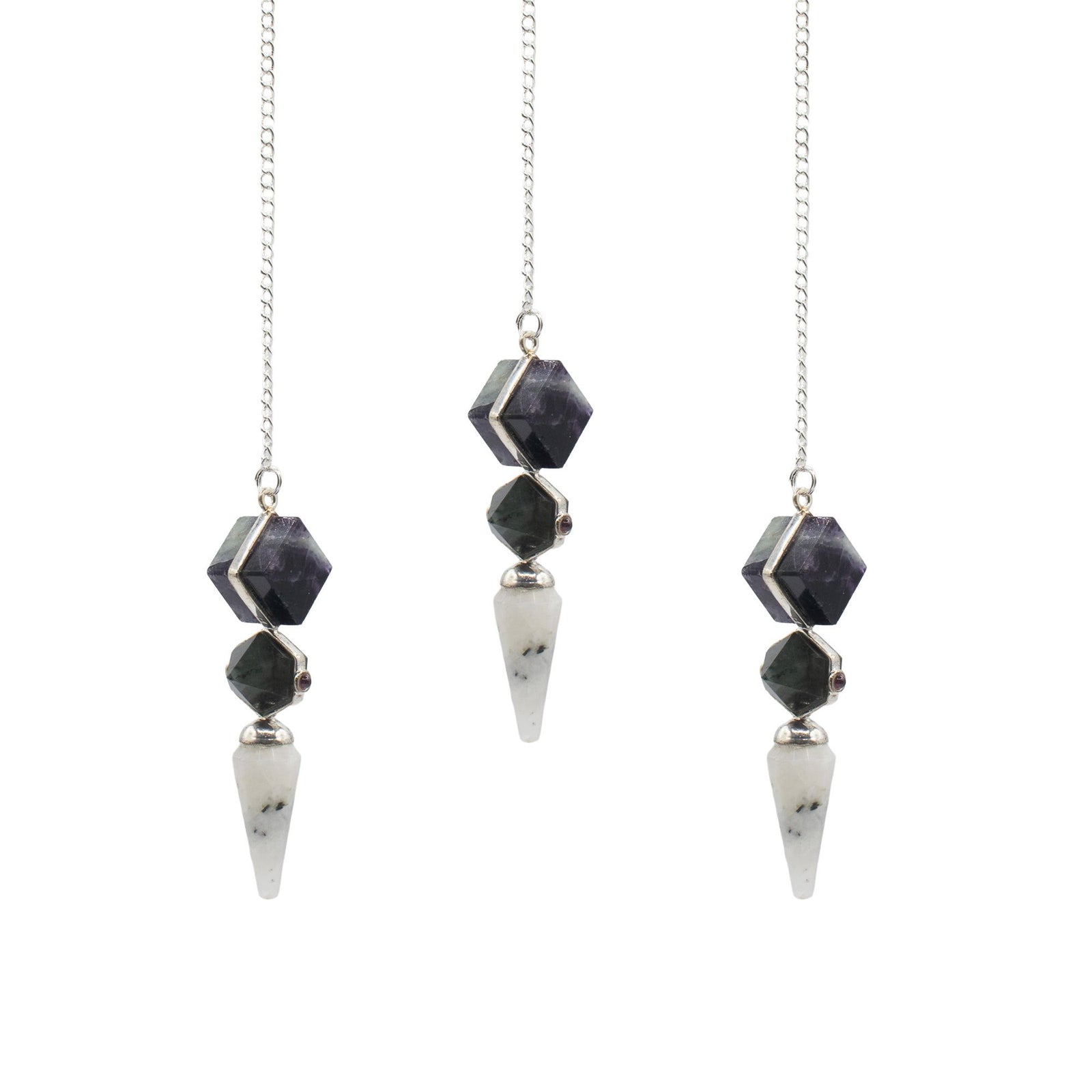 Psychic Gateway Edition - Three Piece Pendulum - Multi Fluorite - Labradorite - Rainbow Moonstone product image