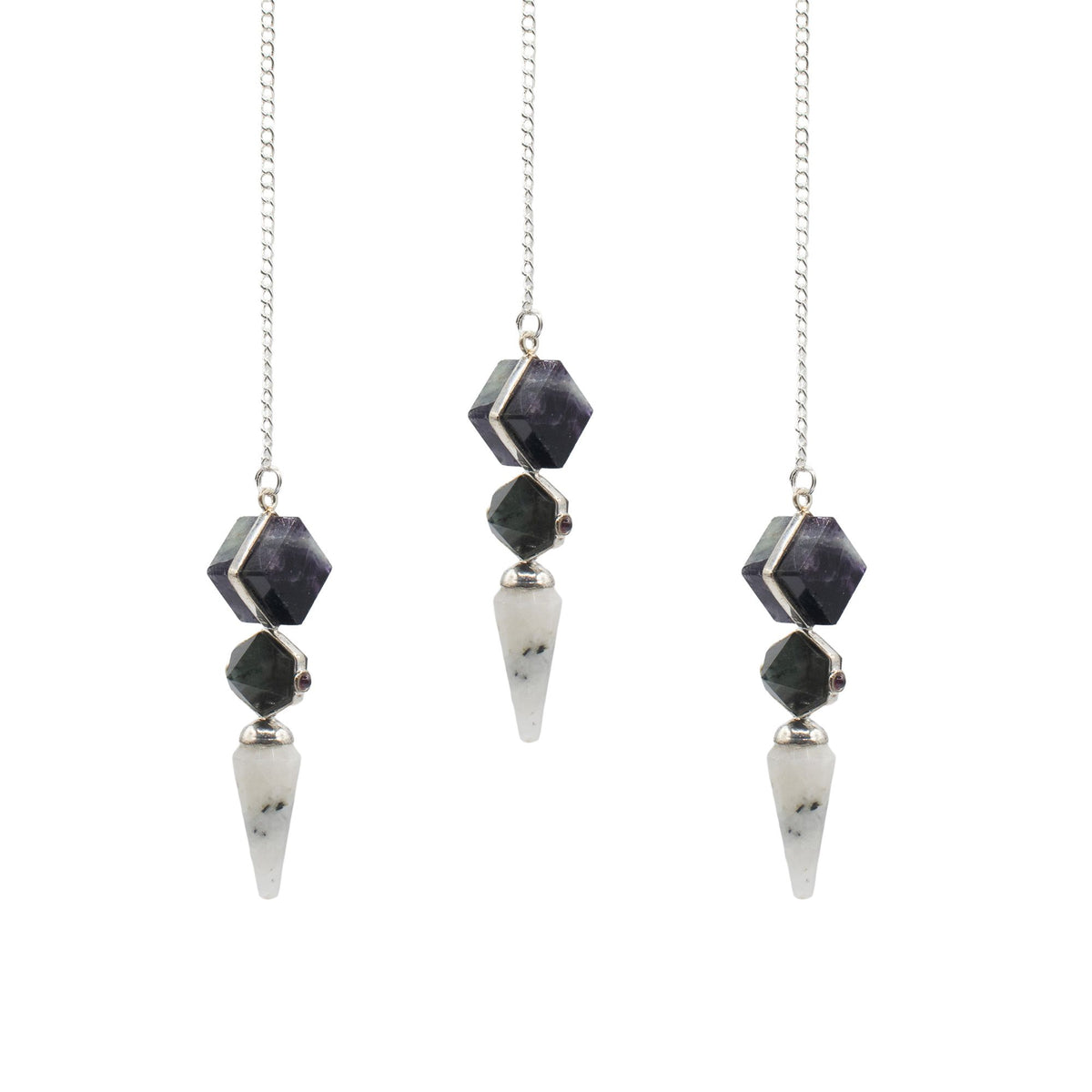 Psychic Gateway Edition - Three Piece Pendulum - Multi Fluorite - Labradorite - Rainbow Moonstone product image
