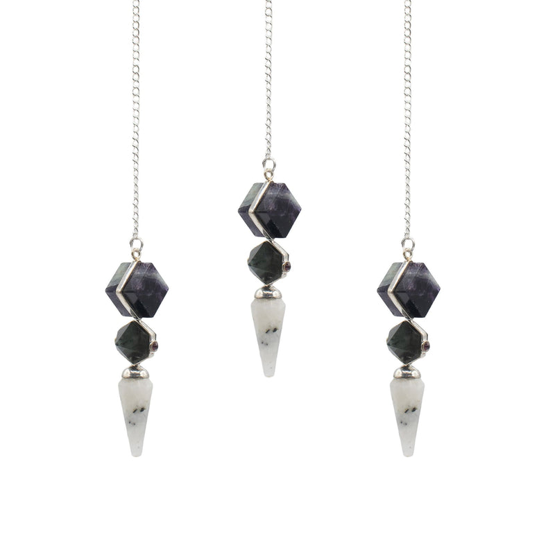 Psychic Gateway Edition - Three Piece Pendulum - Multi Fluorite - Labradorite - Rainbow Moonstone product image
