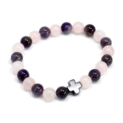 Set of 2 Gemstones Friendship Bracelets - Love - Amethyst & Rose Quartz product image 2