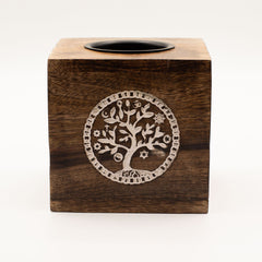 Large Square Mango Wood Oil Burner - Tree of Life product image