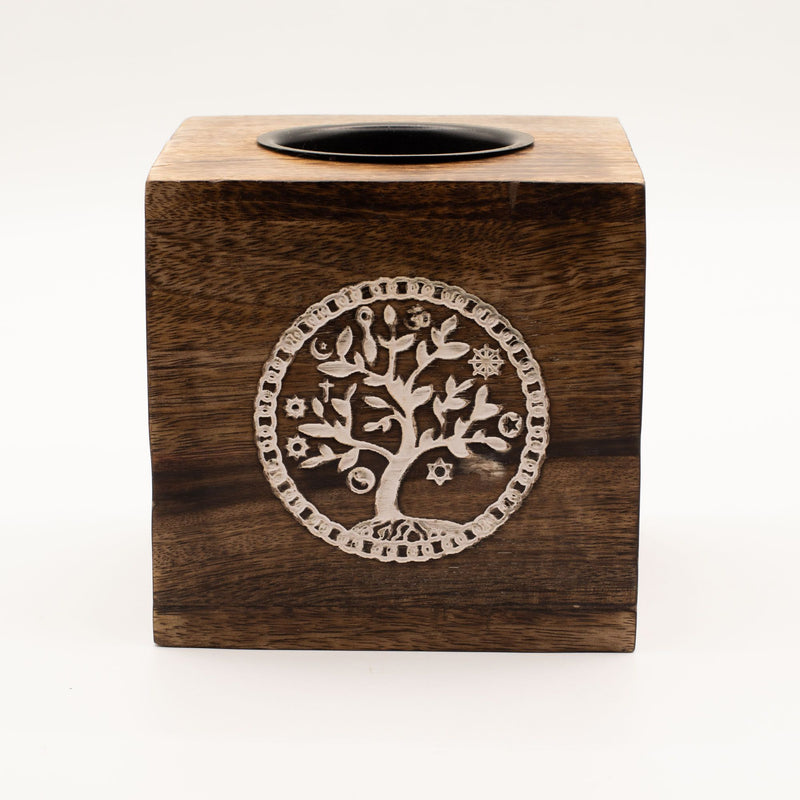 Large Square Mango Wood Oil Burner - Tree of Life product image