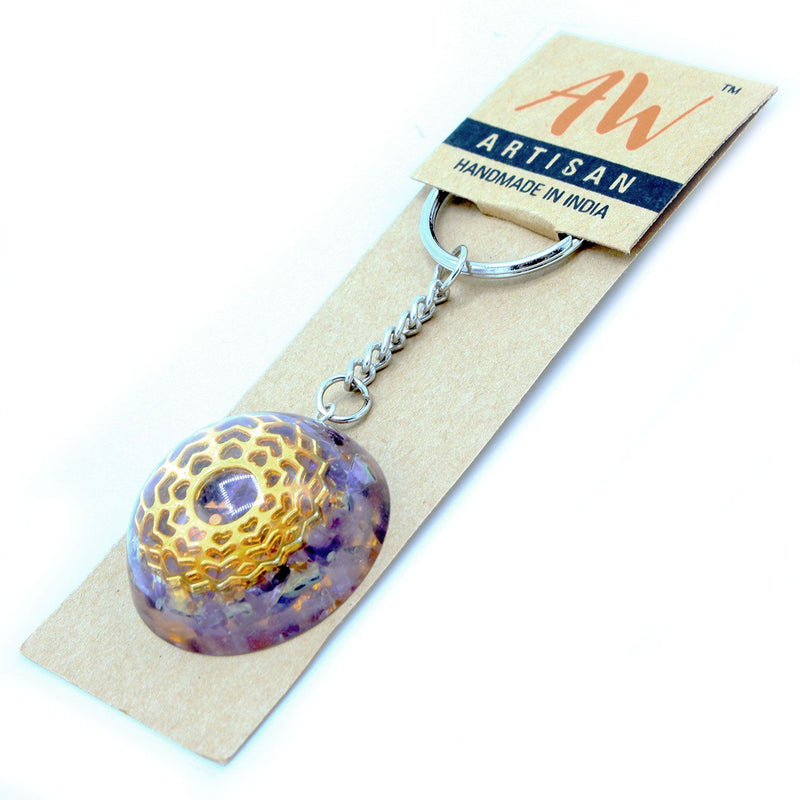 Orgonite Power Keyring - Amethyst Mandala Hearts product image