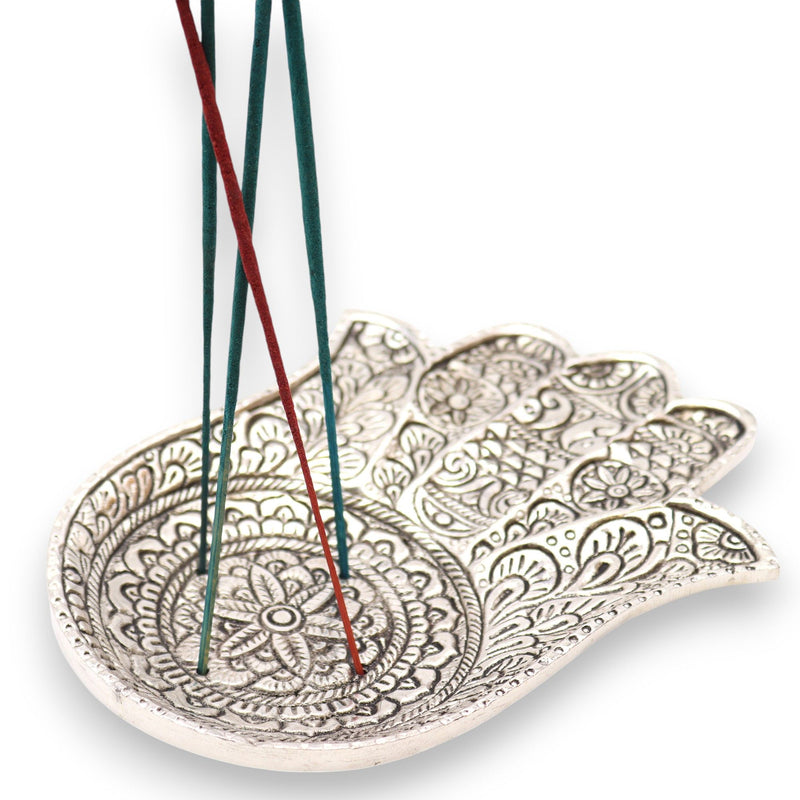 Polished Aluminium Lrg Hamsa Incense Holder product image
