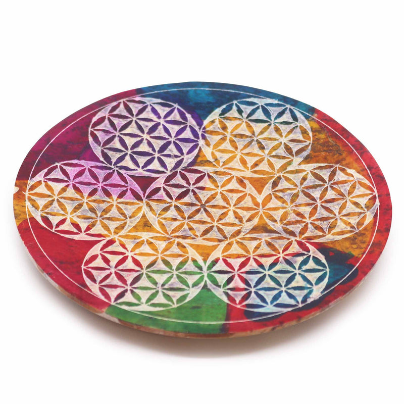 Soapstone Disc Incense Holder - 7 Flower of Life product image
