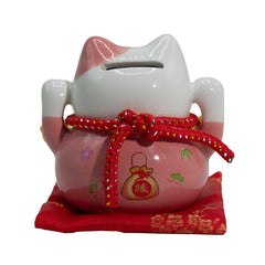 Ceramic Money Cat Bank - Pink on Cushion product image