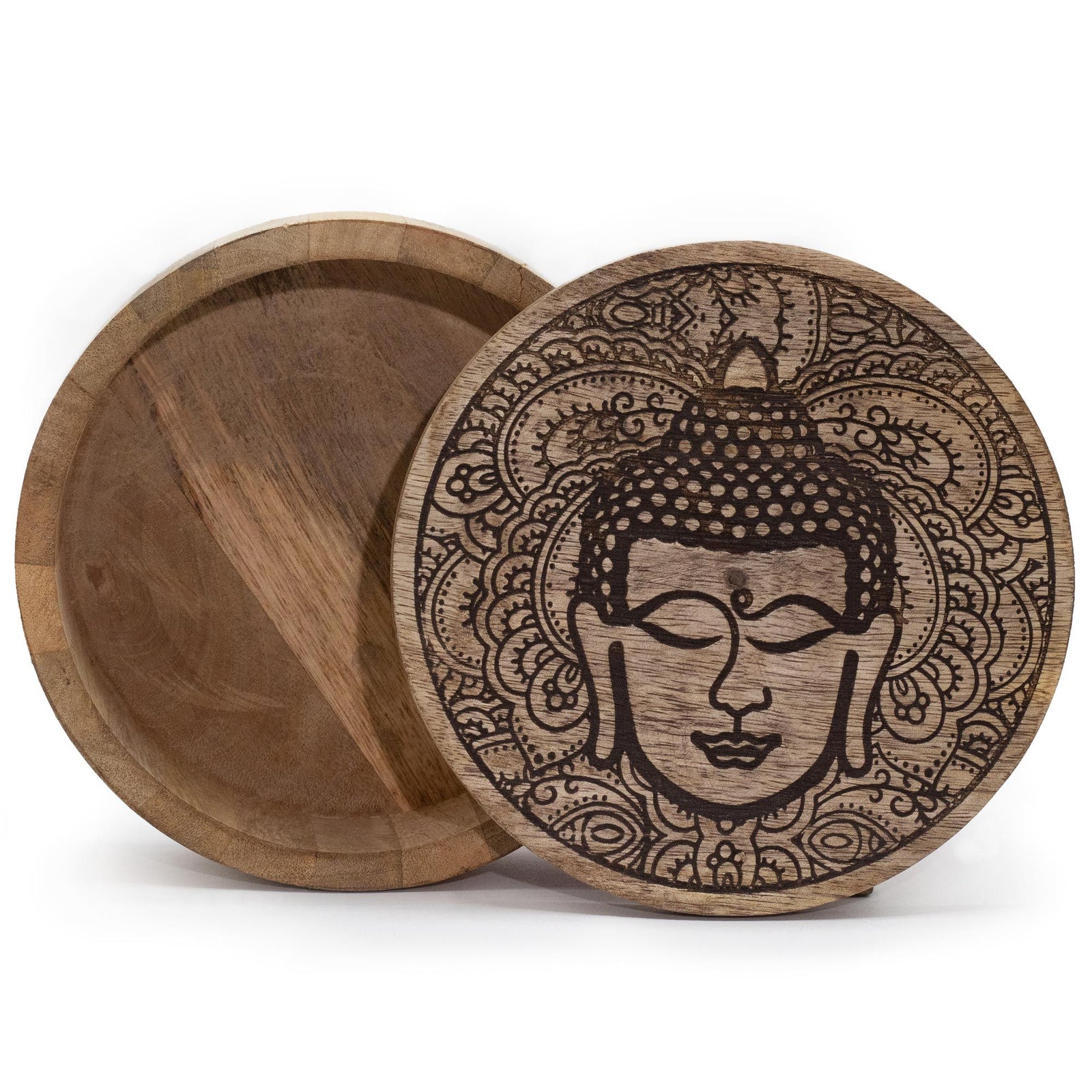 Big Round Box 17.5x7.5cm - Buddha Face Black Engraved product image